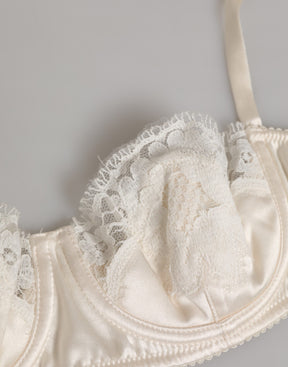 Dolce & Gabbana Off White Silk Bügel-Balconette-BH Unterwäsche