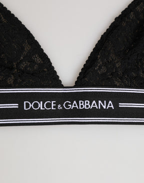 Dolce & Gabbana Schwarzer Spitzen-Dreieck-Bralette Kabellose Unterwäsche