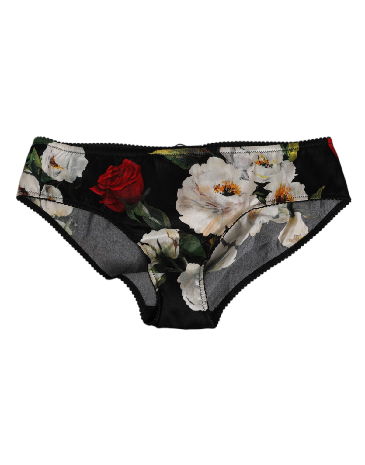 Dolce & Gabbana Schwarzer Floral Print Mid Waist Panty Unterwäsche