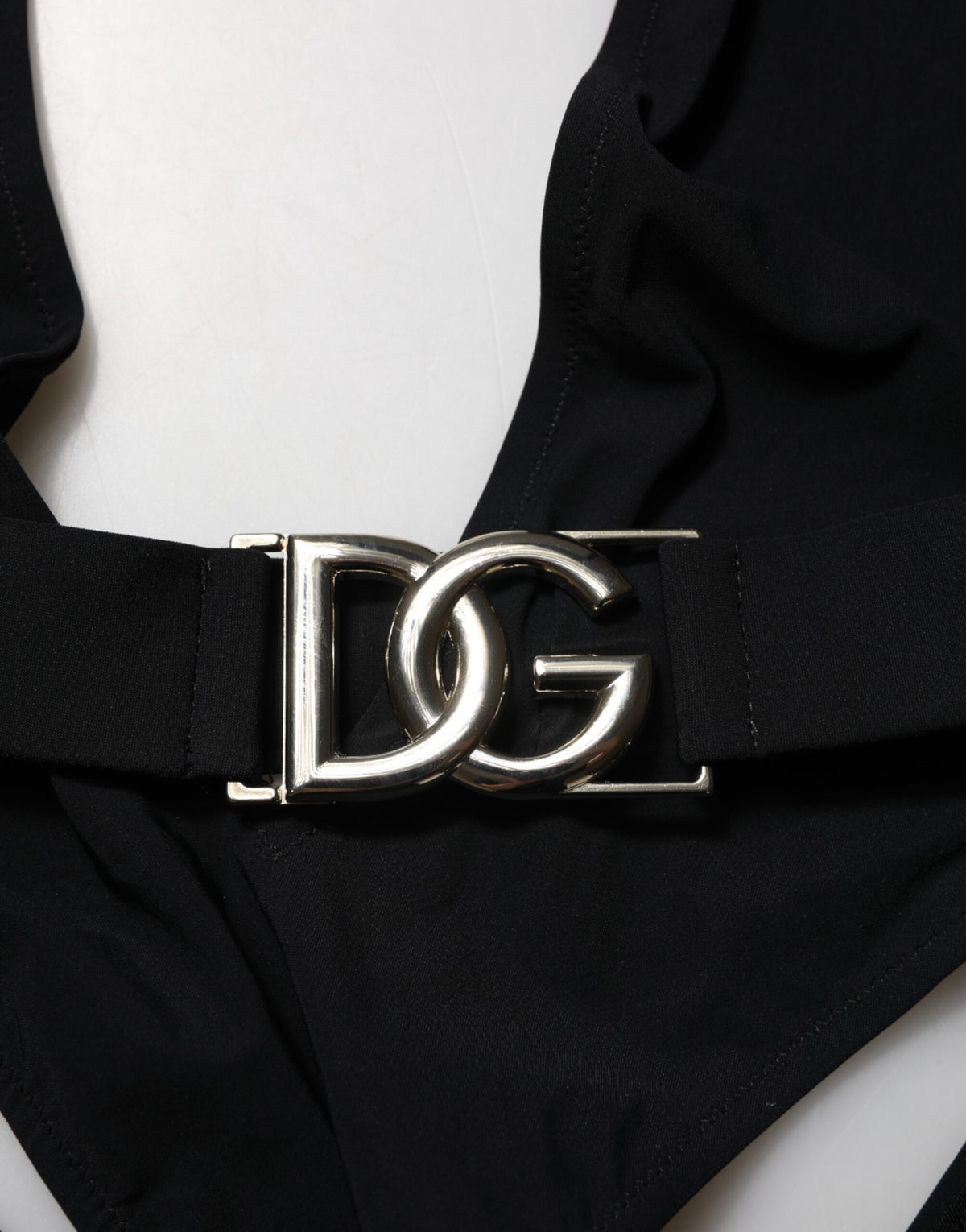 Dolce & Gabbana Schwarzer Nylon-Badeanzug mit tiefem V-Ausschnitt