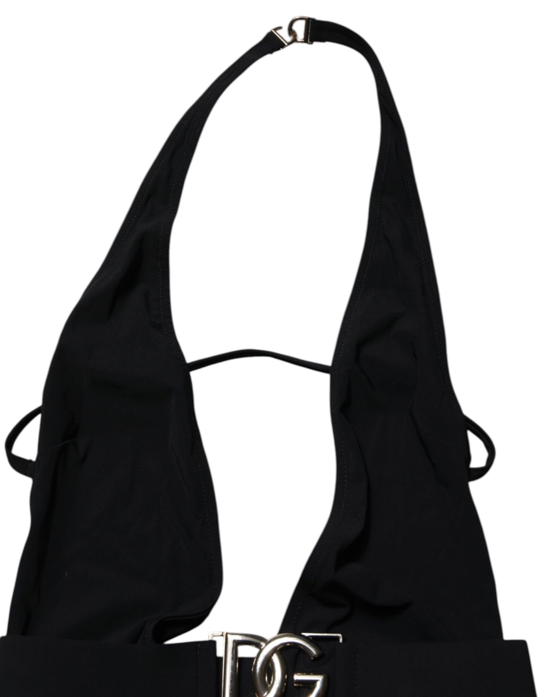 Dolce & Gabbana Schwarzer Nylon-Badeanzug mit tiefem V-Ausschnitt