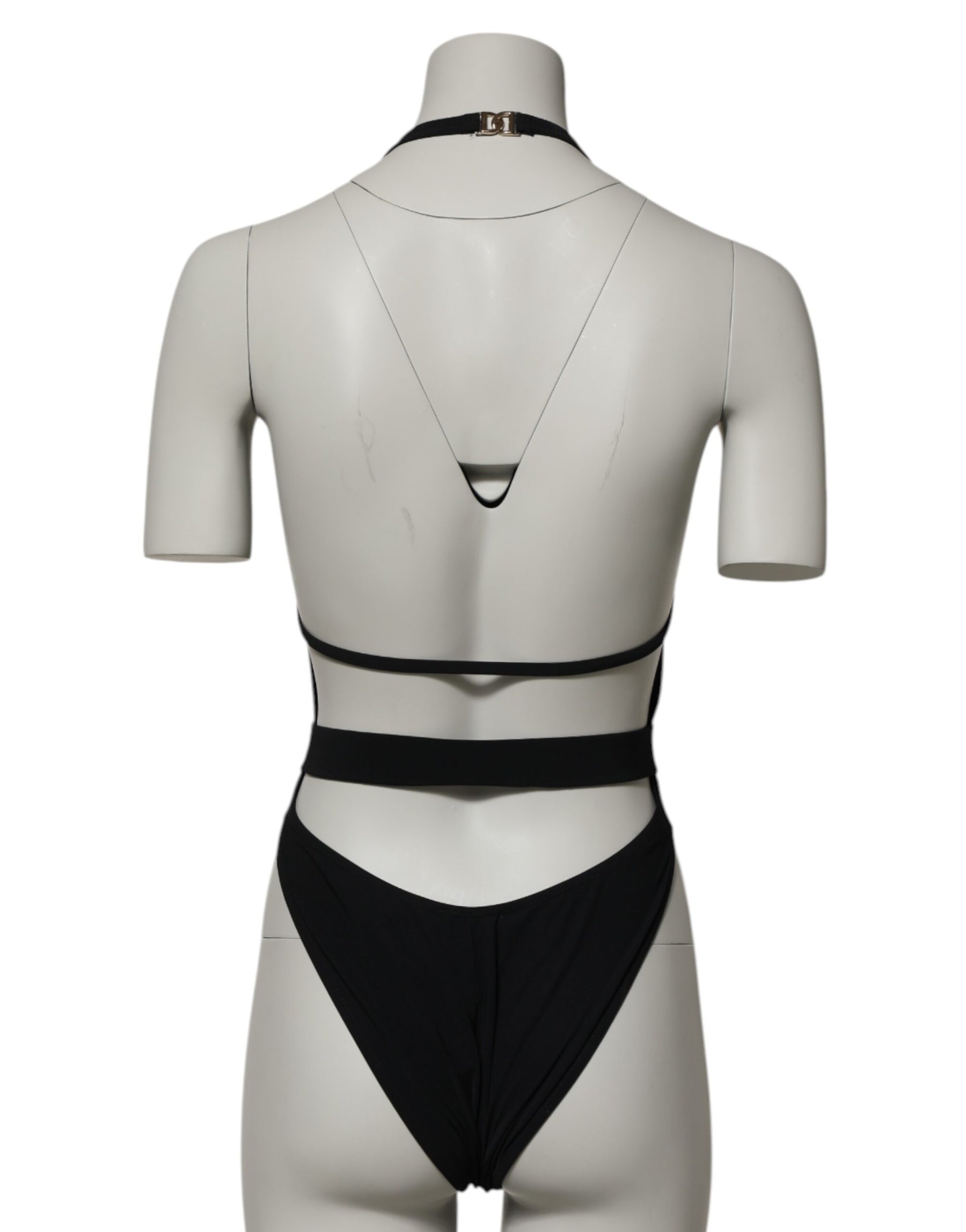 Dolce & Gabbana Schwarzer Nylon-Badeanzug mit tiefem V-Ausschnitt