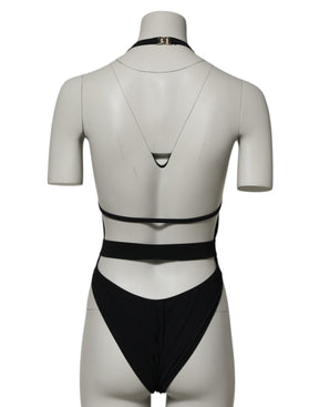 Dolce & Gabbana Schwarzer Nylon-Badeanzug mit tiefem V-Ausschnitt