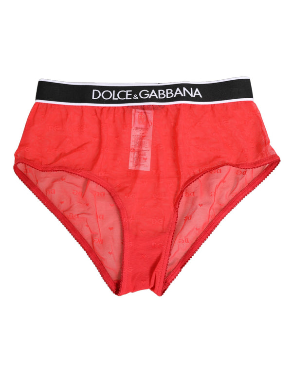 Dolce & Gabbana Rotes Nylon-Logo mit Bund Slip Unterwäsche