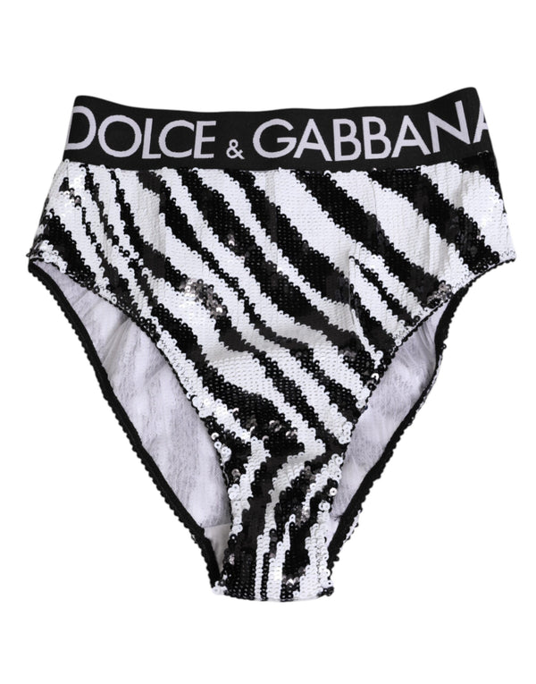 Dolce & Gabbana Schwarz Weiß Streifen Hohe Taille Panty Unterwäsche
