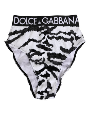 Dolce & Gabbana Schwarz Weiß Pailletten Hohe Taille Panty Unterwäsche
