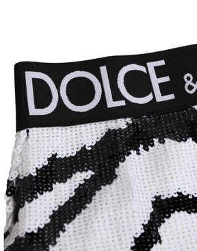 Dolce & Gabbana Schwarz Weiß Pailletten Hohe Taille Panty Unterwäsche