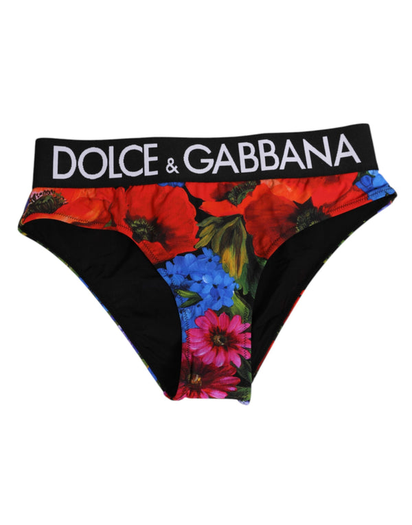 Dolce & Gabbana Schwarze Floral Print High Waist Panty Unterwäsche