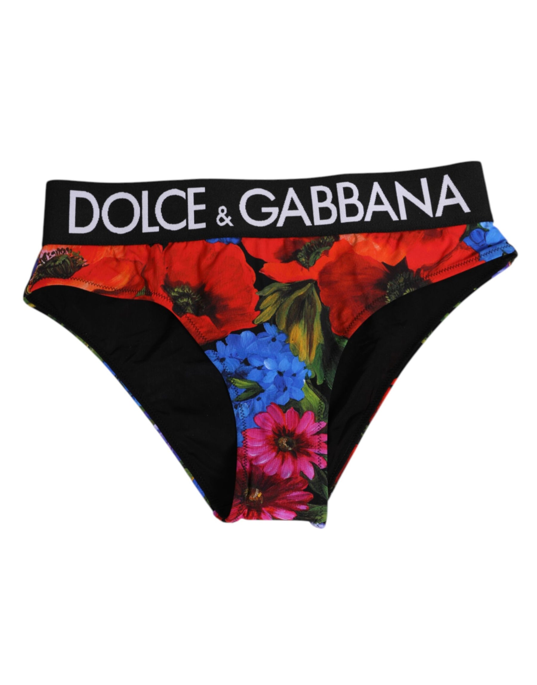 Dolce & Gabbana Schwarze Floral Print High Waist Panty Unterwäsche
