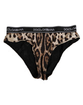 Dolce & Gabbana Brauner Leopard Nylon Panty mit hoher Taille Unterwäsche