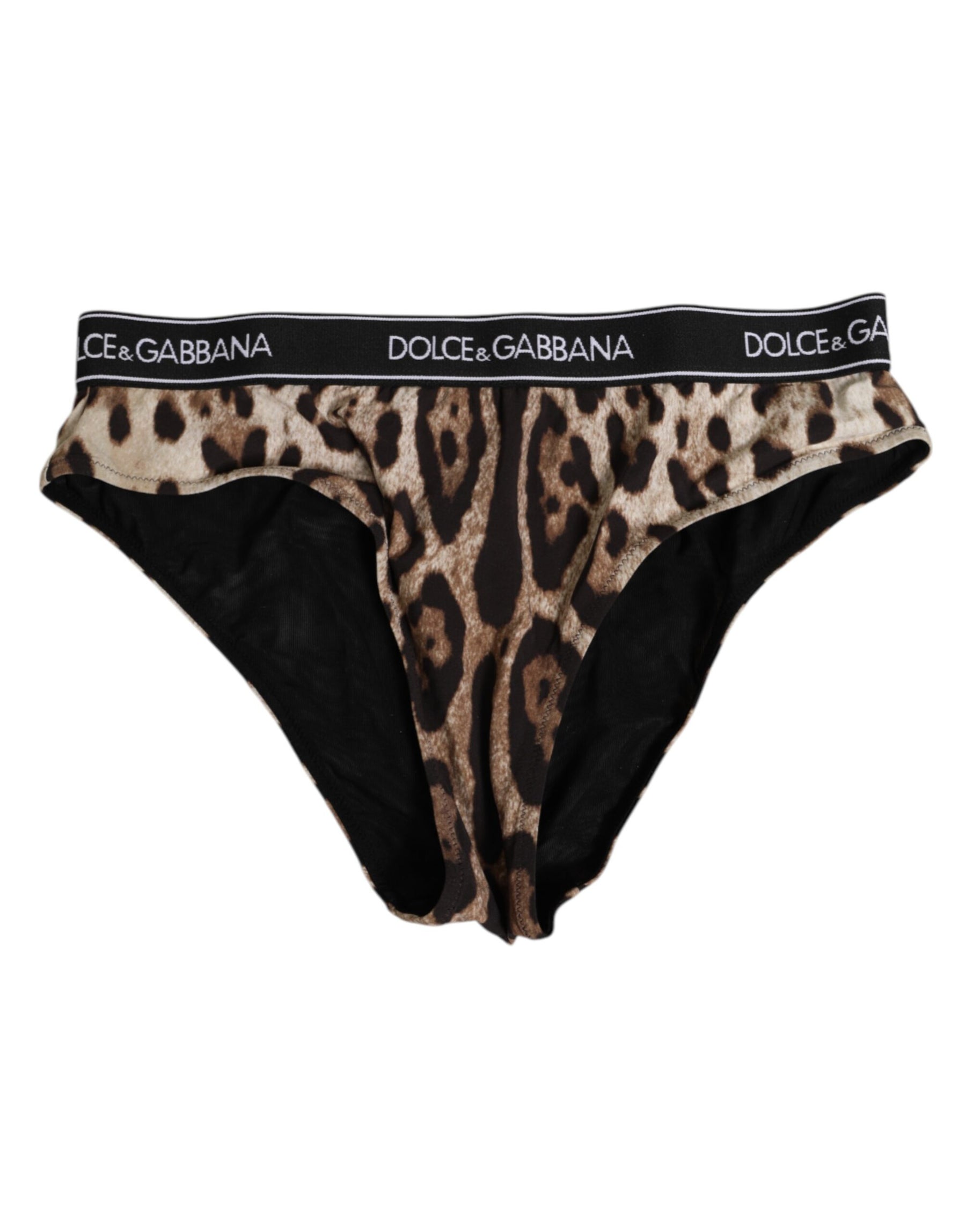 Dolce & Gabbana Brauner Leopard Nylon Panty mit hoher Taille Unterwäsche