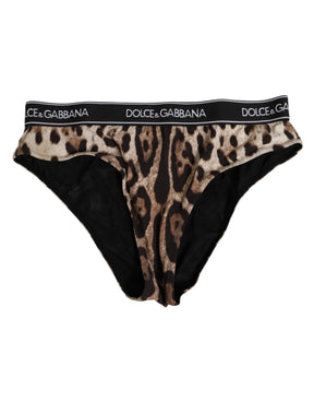 Dolce & Gabbana Brauner Leopard Nylon Panty mit hoher Taille Unterwäsche