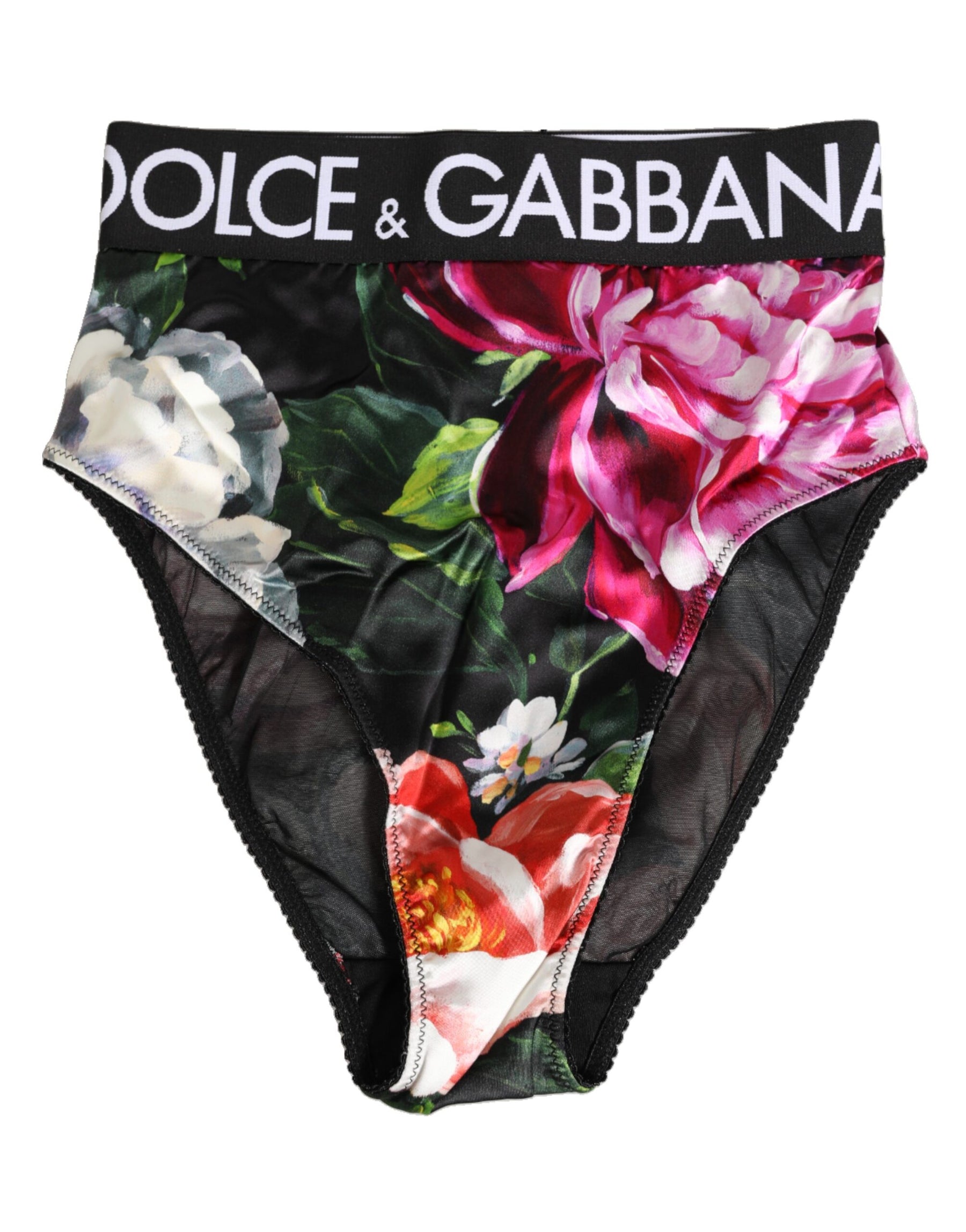 Dolce & Gabbana Schwarze Floral Print High Waist Panty Unterwäsche