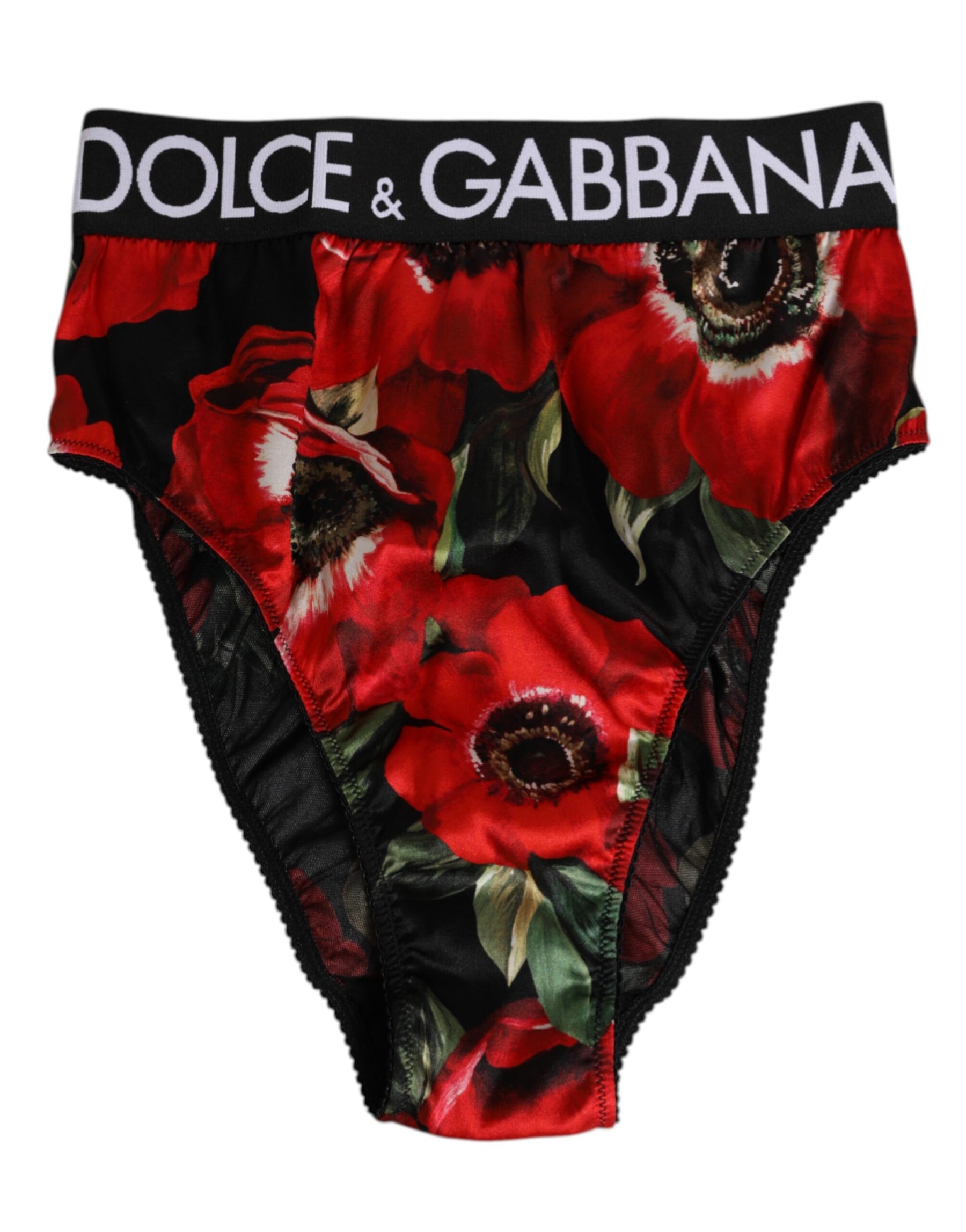 Dolce & Gabbana Schwarze Floral Print High Waist Panty Unterwäsche