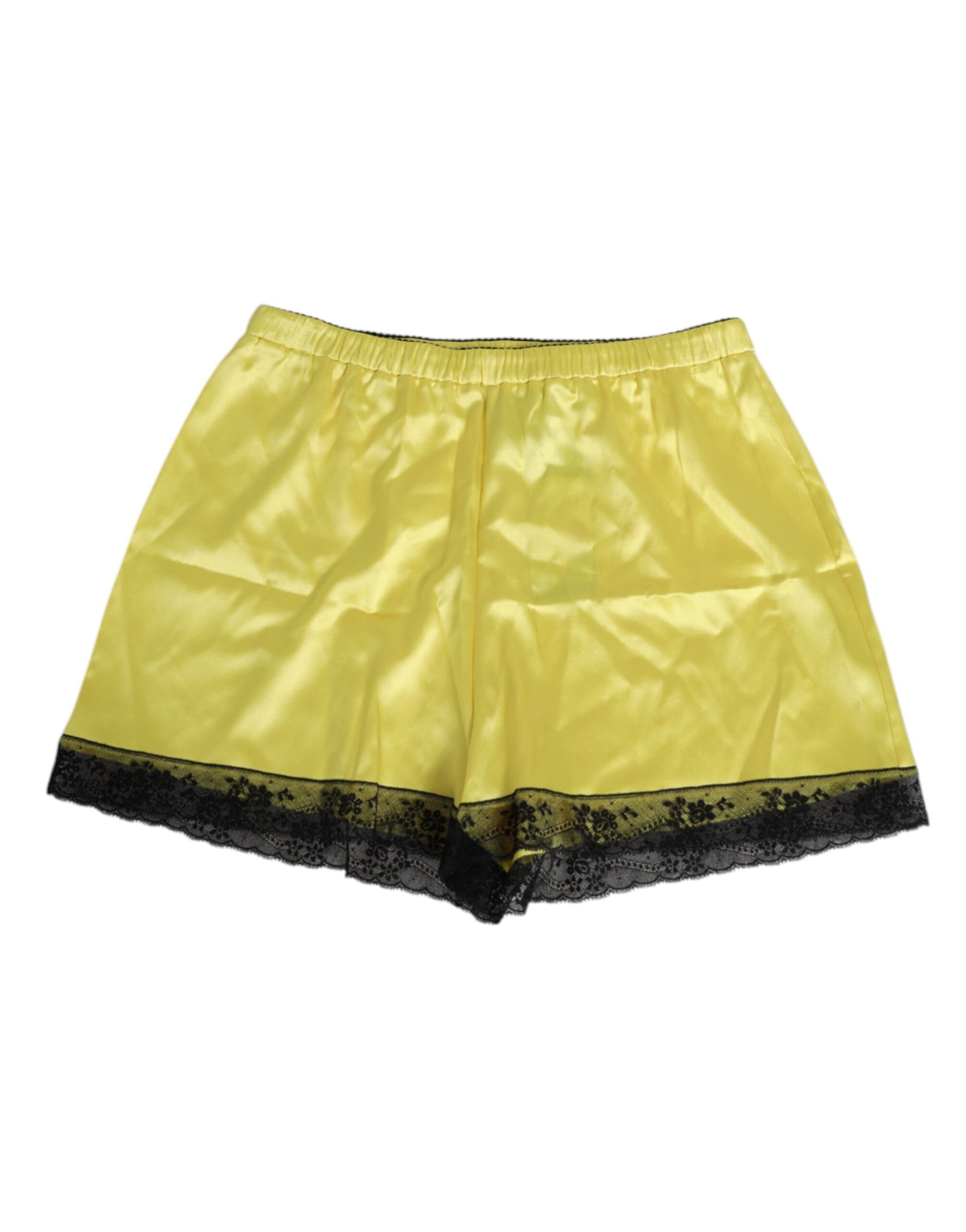 Dolce & Gabbana Gelbe Satin-Seiden-Unterwäsche-Shorts mit mittlerer Taille