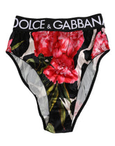 Dolce & Gabbana Schwarze Floral Print High Waist Panty Unterwäsche