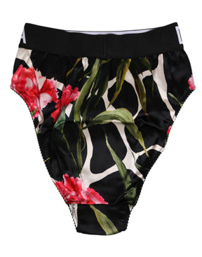 Dolce & Gabbana Schwarze Floral Print High Waist Panty Unterwäsche