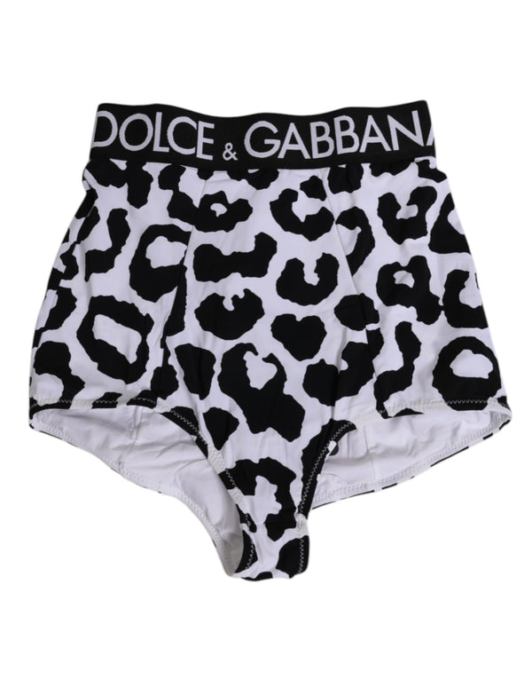 Dolce & Gabbana Weißer Leopard Nylon Mieder Unterwäsche mit hoher Taille