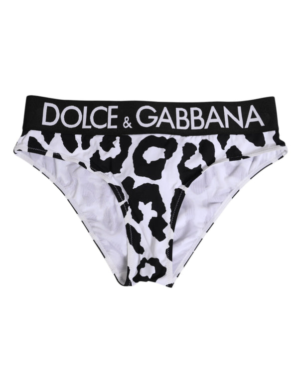 Dolce & Gabbana Weiße Leopard Nylon Höschen mit hoher Taille Unterwäsche