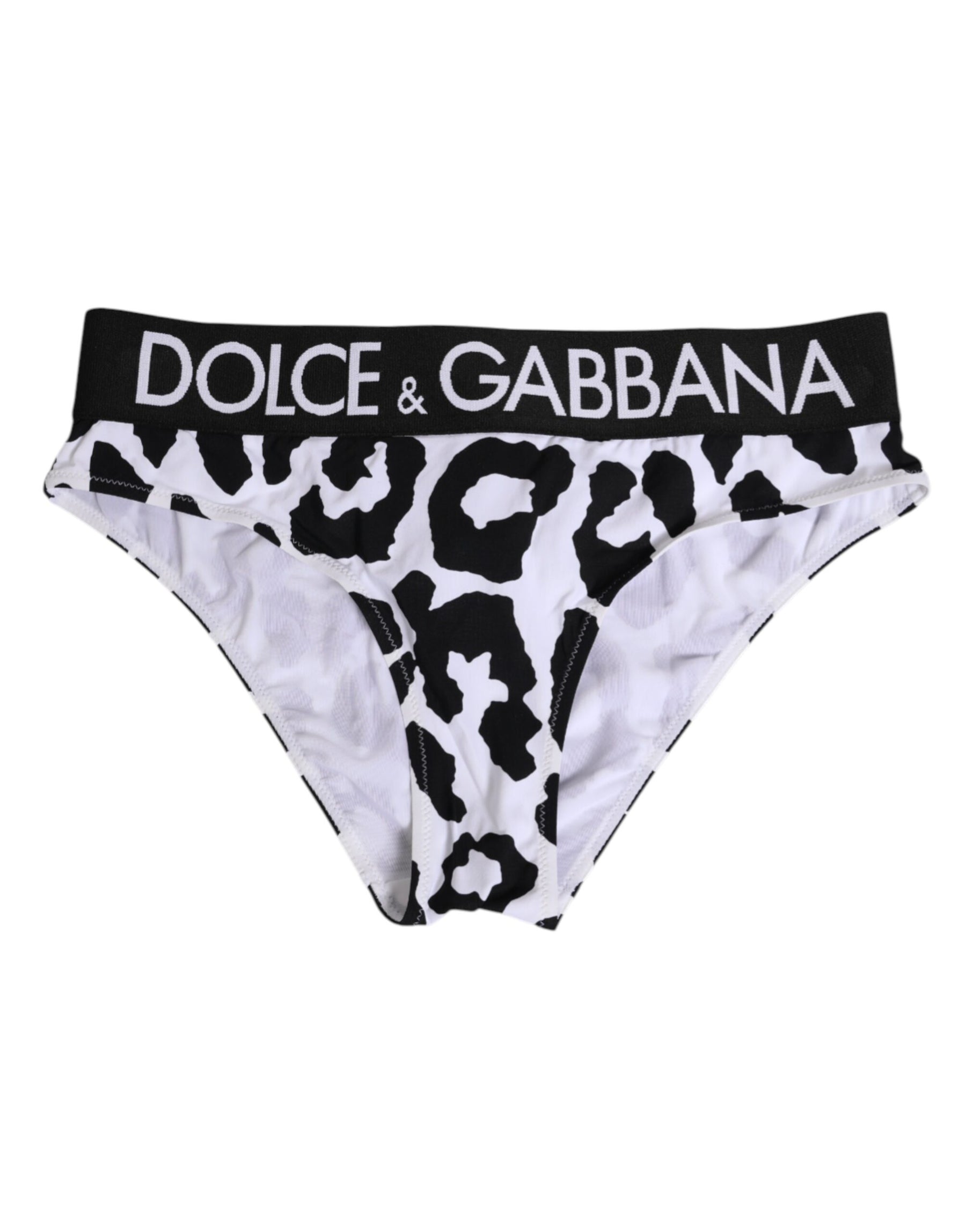Dolce & Gabbana Weiße Leopard Nylon Höschen mit hoher Taille Unterwäsche