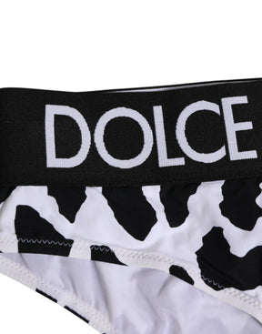 Dolce & Gabbana Weiße Leopard Nylon Höschen mit hoher Taille Unterwäsche