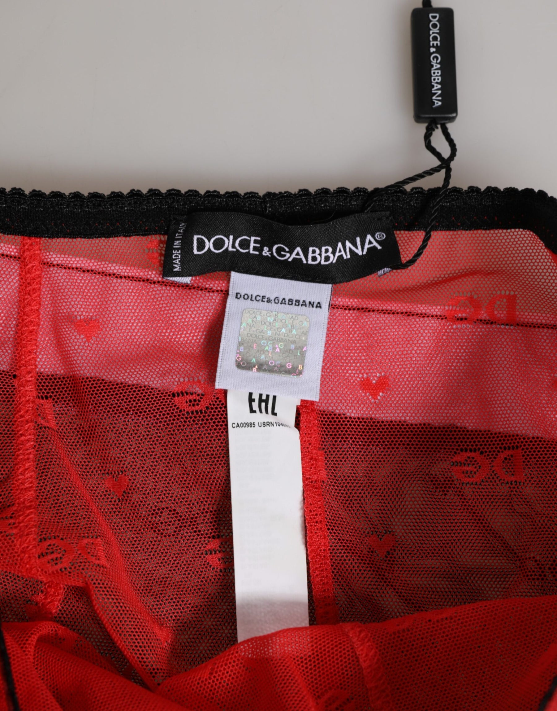 Dolce & Gabbana Schwarzes rotes Nylon Mieder Unterwäsche mit hoher Taille