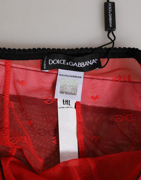 Dolce & Gabbana Schwarzes rotes Nylon Mieder Unterwäsche mit hoher Taille