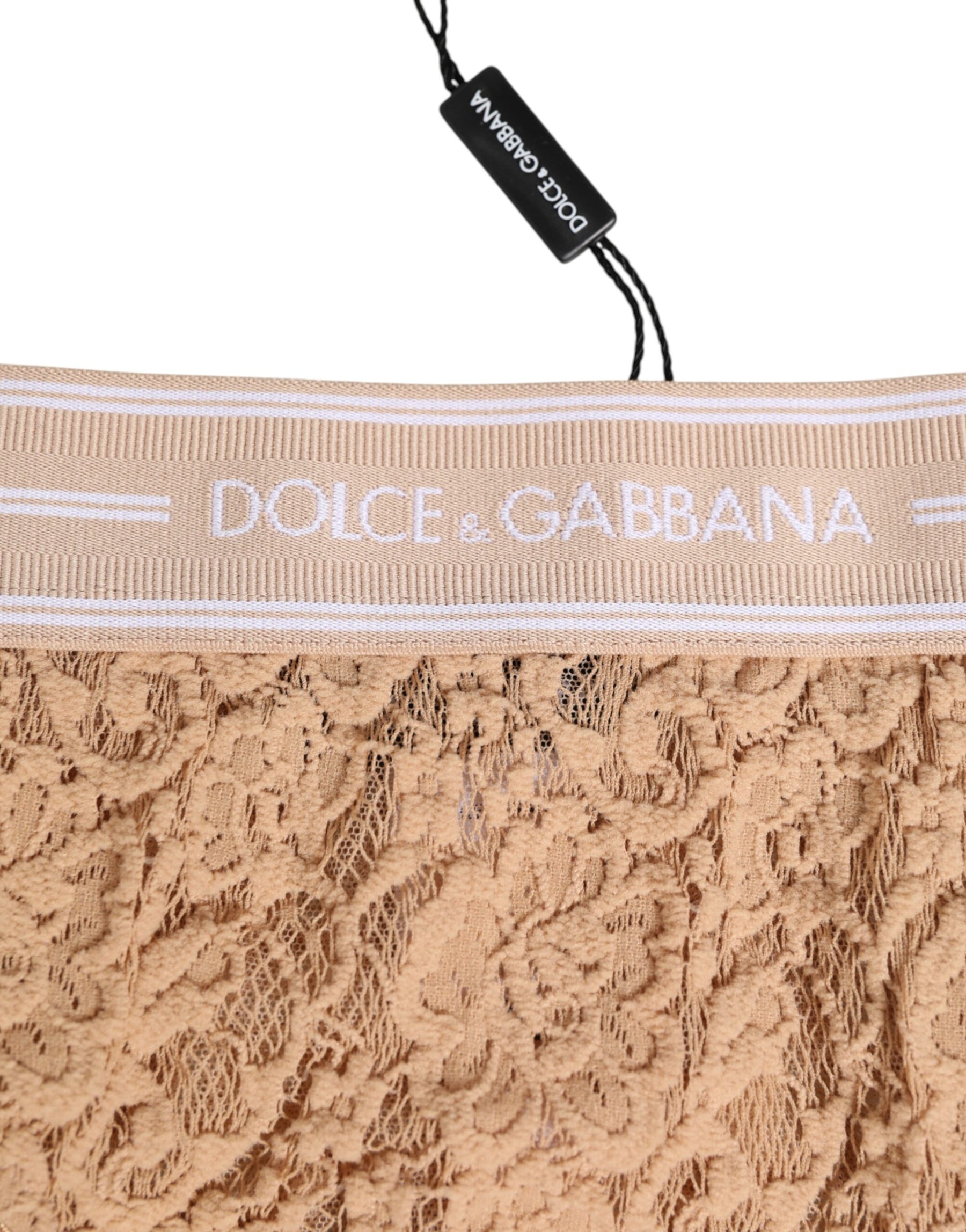 Dolce & Gabbana Beige Spitze Nylon hohe Taille Panty Unterwäsche