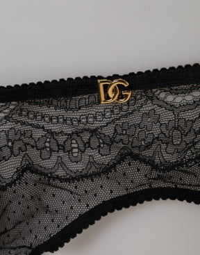 Dolce & Gabbana Schwarze florale Spitze Nylon Strap Strumpfhalter Unterwäsche