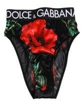 Dolce & Gabbana Schwarze florale Seidenpanty mit hoher Taille Unterwäsche
