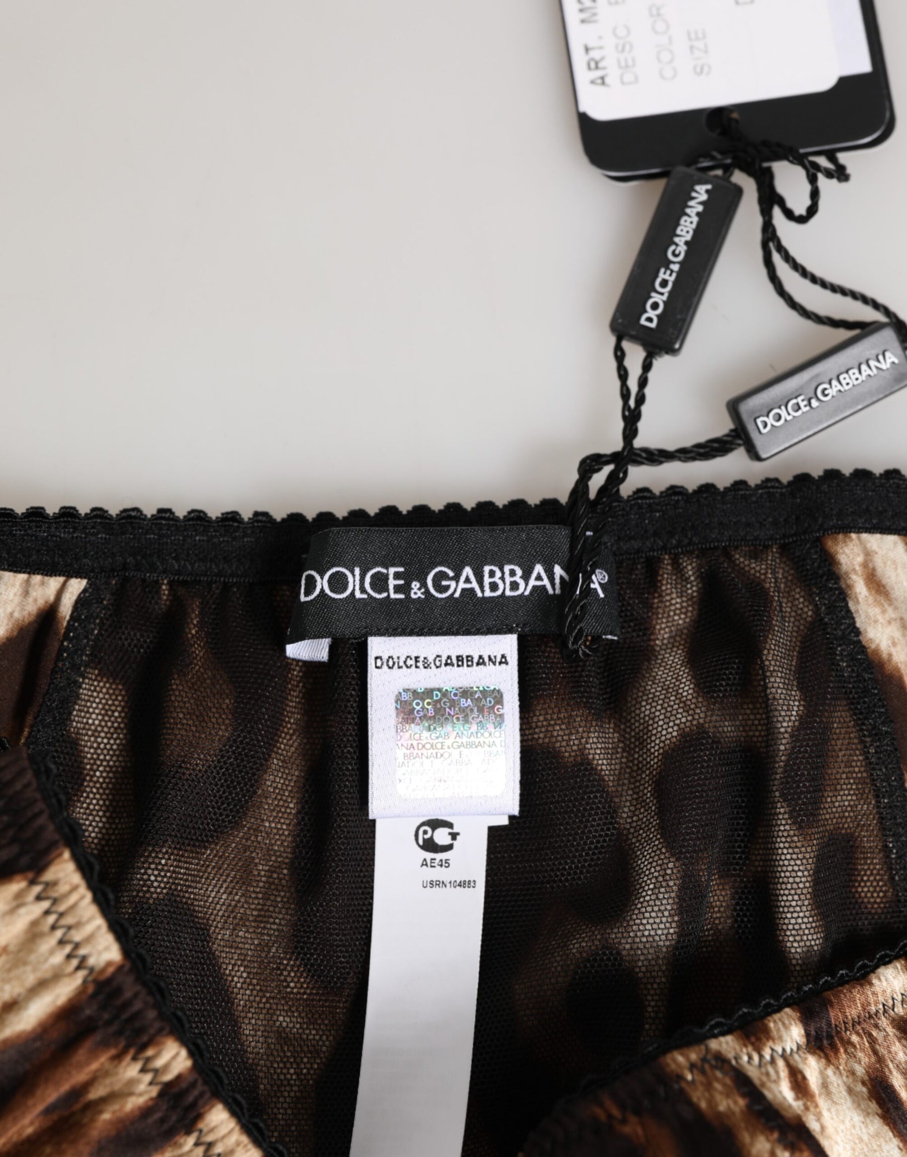 Dolce & Gabbana Brauner Leopard Seide mittlere Taille Panty Unterwäsche