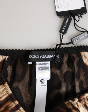 Dolce & Gabbana Brauner Leopard Seide mittlere Taille Panty Unterwäsche