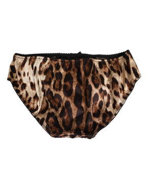 Dolce & Gabbana Brauner Leopard Seide mittlere Taille Panty Unterwäsche