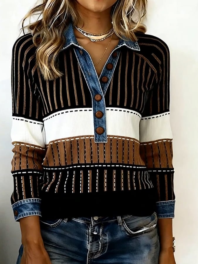 Winter Damen Colorblock Patchwork Bluse warm & casual