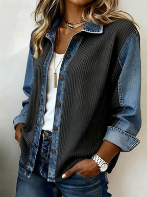 Damen Winter Patchwork Mantel Colorblock Oversize Casual