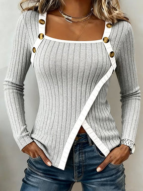 Winter Damen Strick Pullover mit Leder Patchwork Shawl