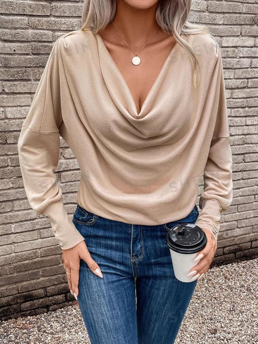 Special Plain Langarm V-Ausschnitt Top - Herbstshafter Stil trifft Komfort
