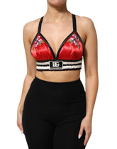 Dolce & Gabbana Rotes Satin Bralette Crop Top mit Blumenstickerei