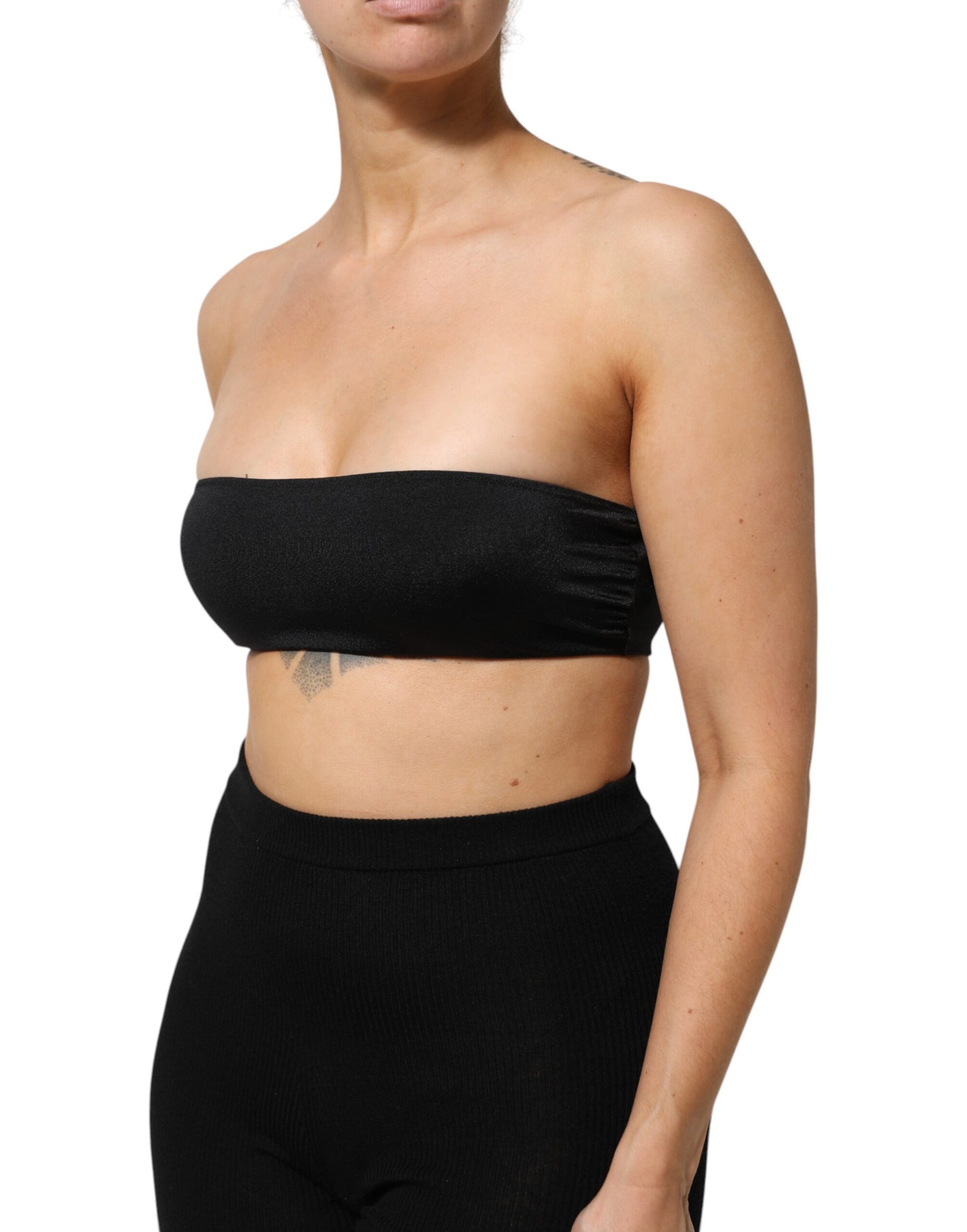 Dolce & Gabbana Schwarzes Nylon-Mischung Bandeau-Trägerlos-Top