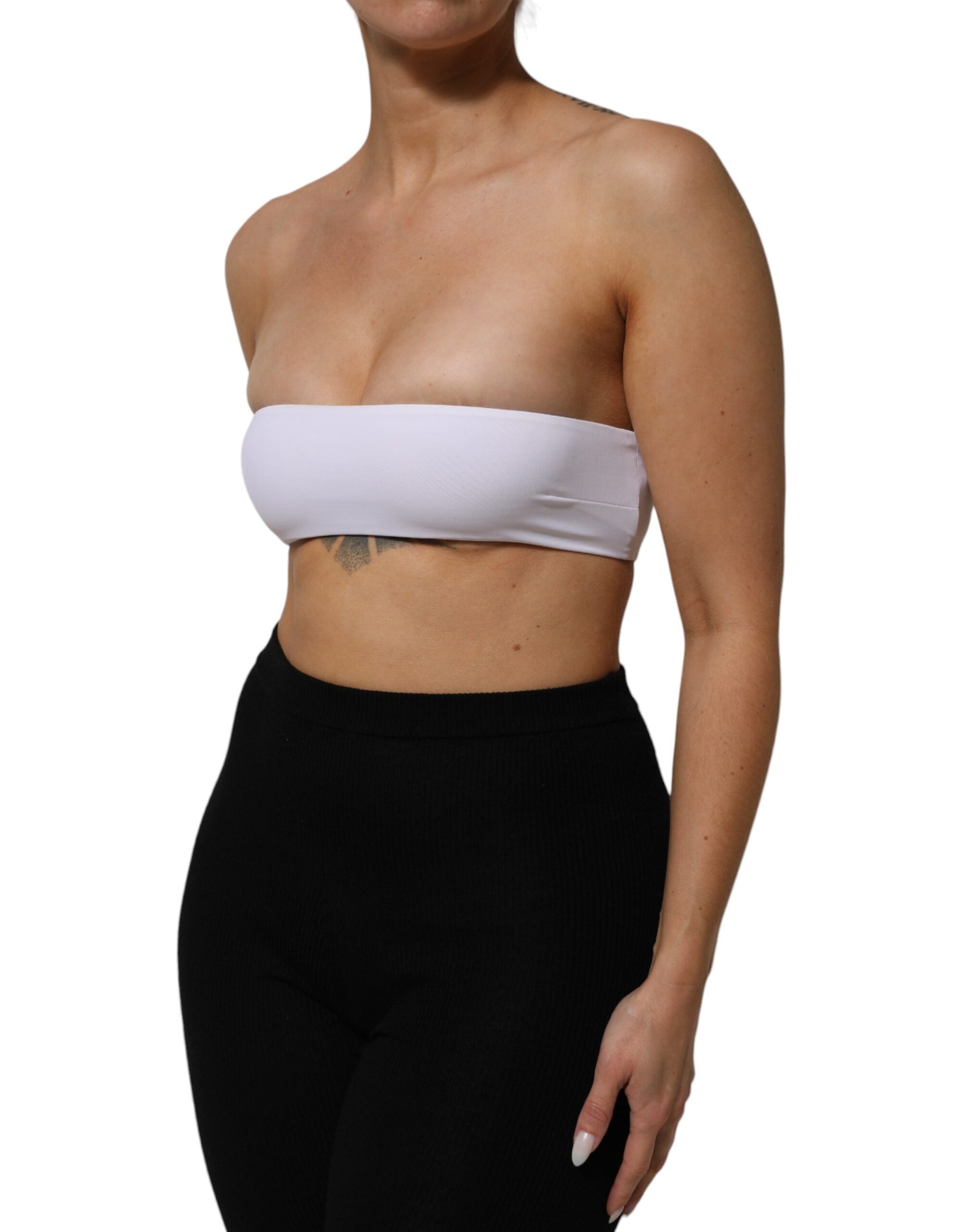 Dolce & Gabbana Weißes trägerloses Bandeau-Top aus einer Nylonmischung