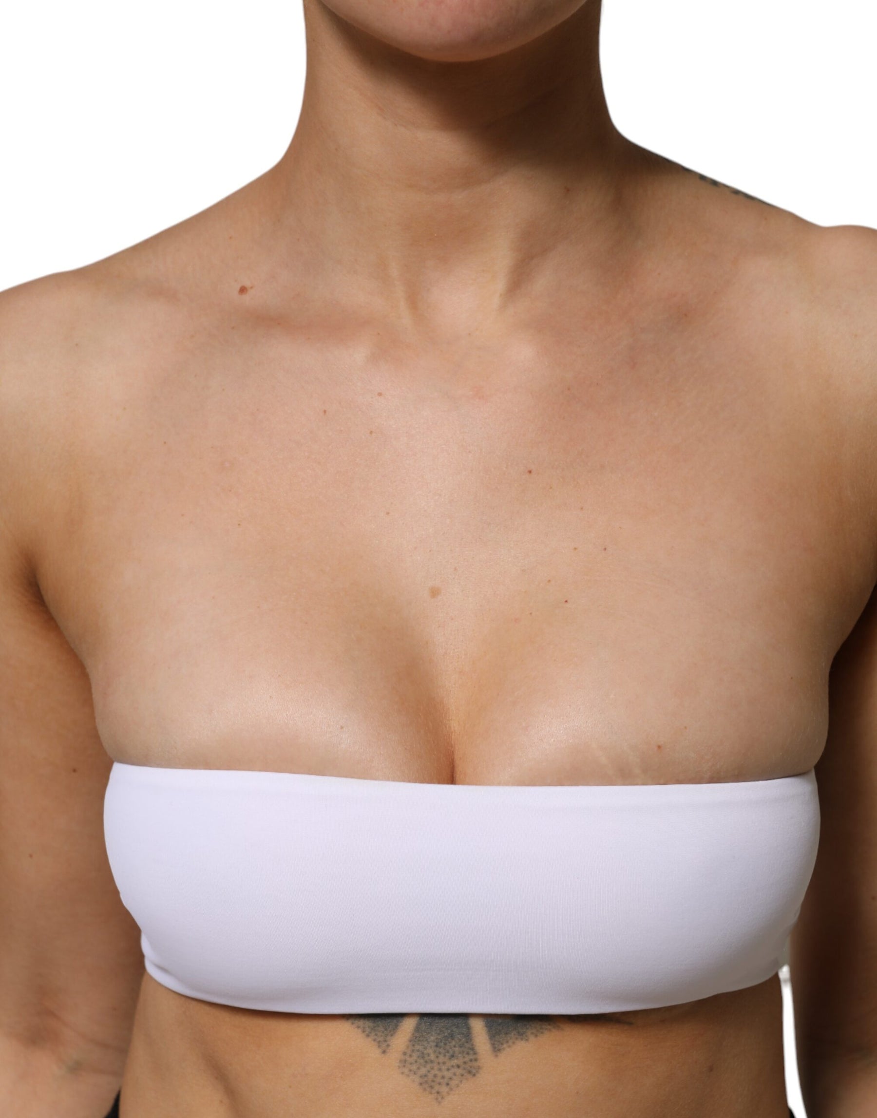 Dolce & Gabbana Weißes trägerloses Bandeau-Top aus einer Nylonmischung