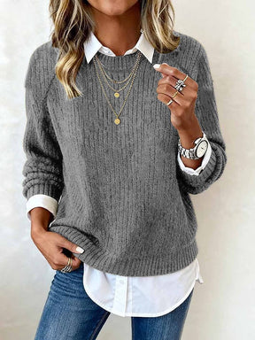 Kuscheliger Damen Winter Pullover grau Rundhals in M–5XL
