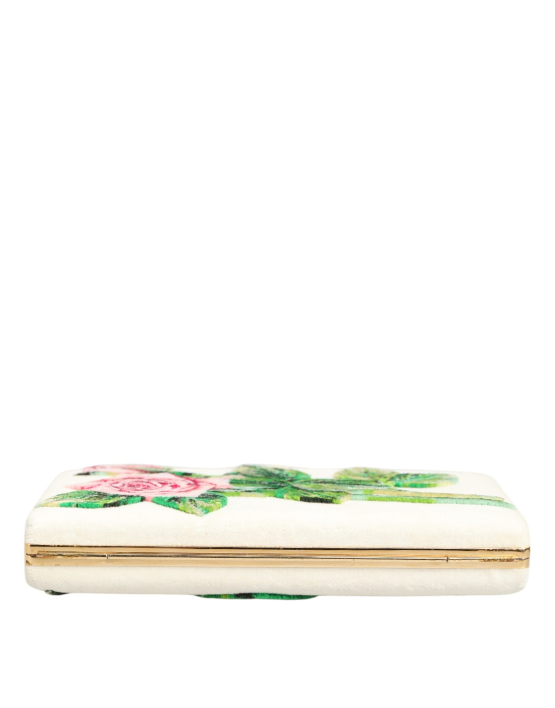 Dolce & Gabbana Weiß Rose Stickerei Seide Gold Frame Clutch Geldbeutel Tasche