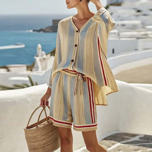 Herbstserwachen: Elegantes Gestreiftes Langarm-Zweiteiler-Set, Vielseitig & Komfortabel