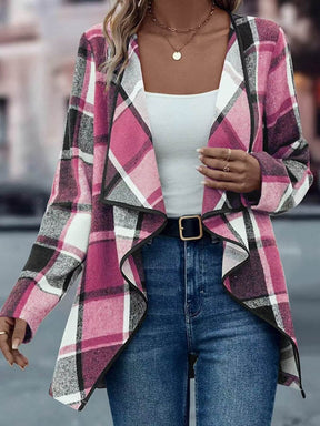 Winter Damen Cardigan Karo braun schwarz warm Wasserfall