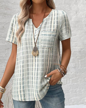 Classy V-Neck Short Sleeve Top - Frischer Herbsts-Look mit Komfort