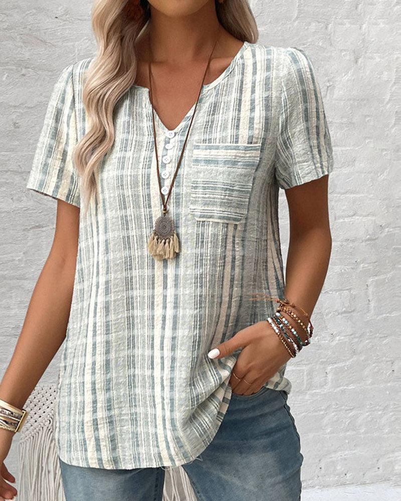 Classy V-Neck Short Sleeve Top - Frischer Herbsts-Look mit Komfort