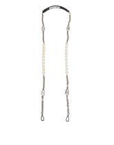 Dolce & Gabbana Schwarzes Leder Perle Kette Tasche Accessoire Schulterriemen