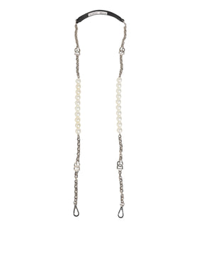 Dolce & Gabbana Schwarzes Leder Perle Kette Tasche Accessoire Schulterriemen