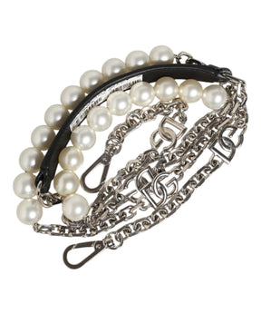 Dolce & Gabbana Schwarzes Leder Perle Kette Tasche Accessoire Schulterriemen